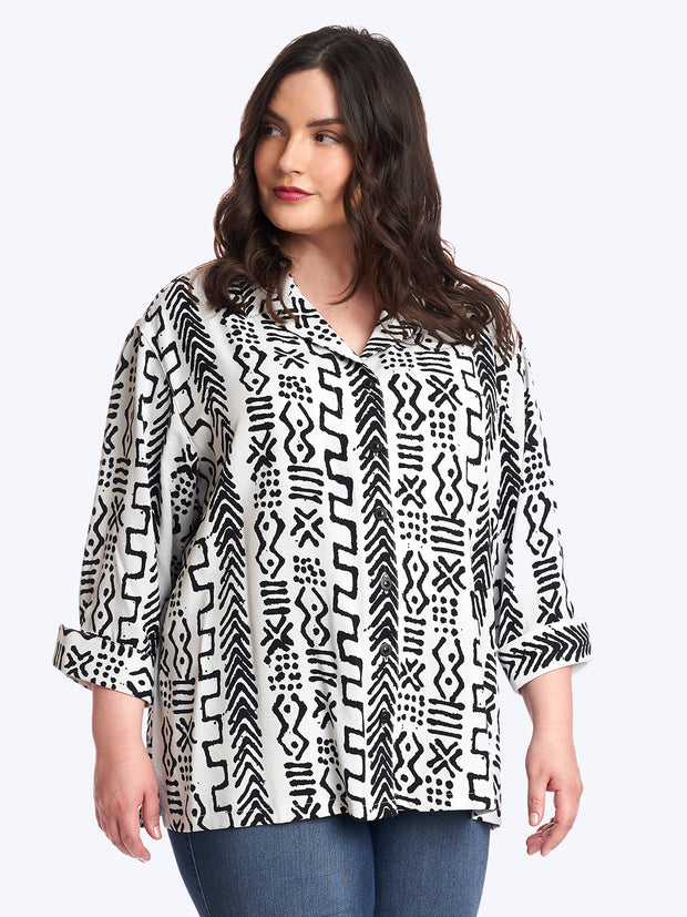 Tianello Plus Mud Print Tencel Aida Blouse-Wash