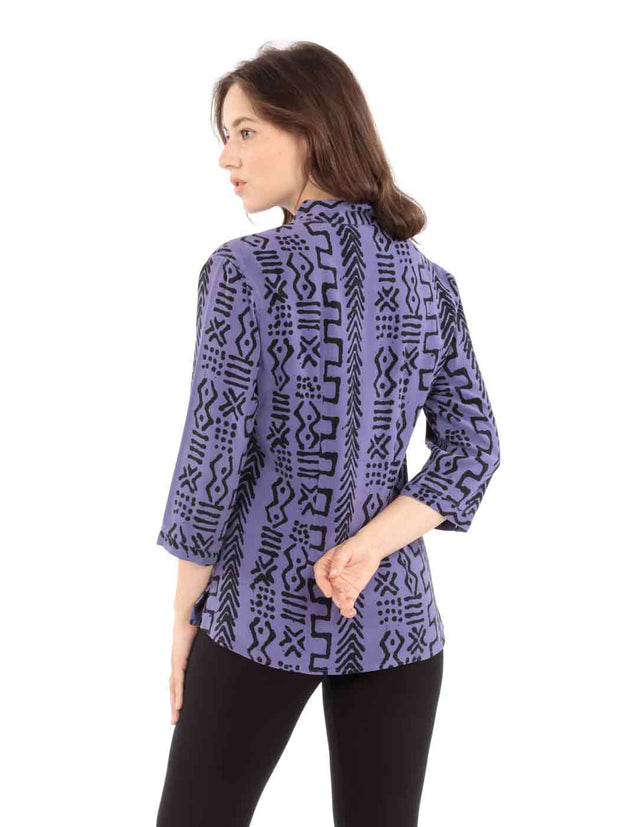 TENCEL™ "Mud" Print Dynasty Blouse-Dusty Lilac