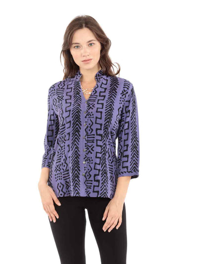 TENCEL™ "Mud" Print Dynasty Blouse-Dusty Lilac