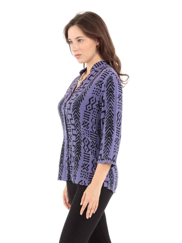 TENCEL™ "Mud" Print Dynasty Blouse-Dusty Lilac