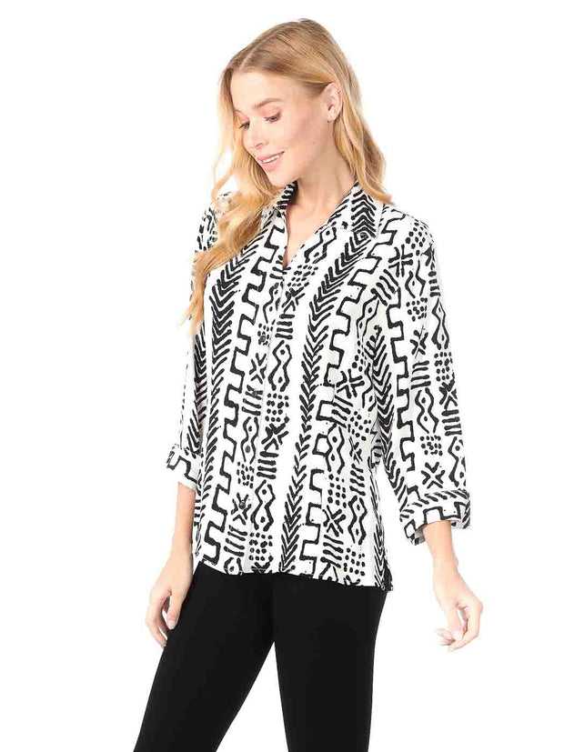 Tianello TENCEL™ "Mud" Print "Suzy" Blouse-Wash