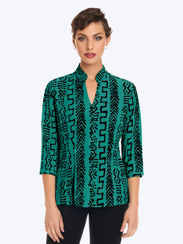 TENCEL™ "Mud" Print Dynasty Blouse-Acapulco