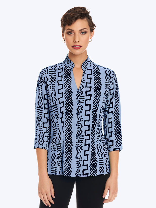 TENCEL™ "Mud" Print Dynasty Blouse-Periwinkle