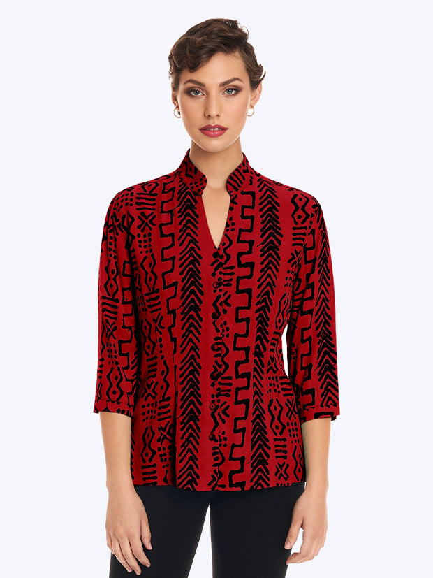 TENCEL™ "Mud" Print Dynasty Blouse-Pomegranate