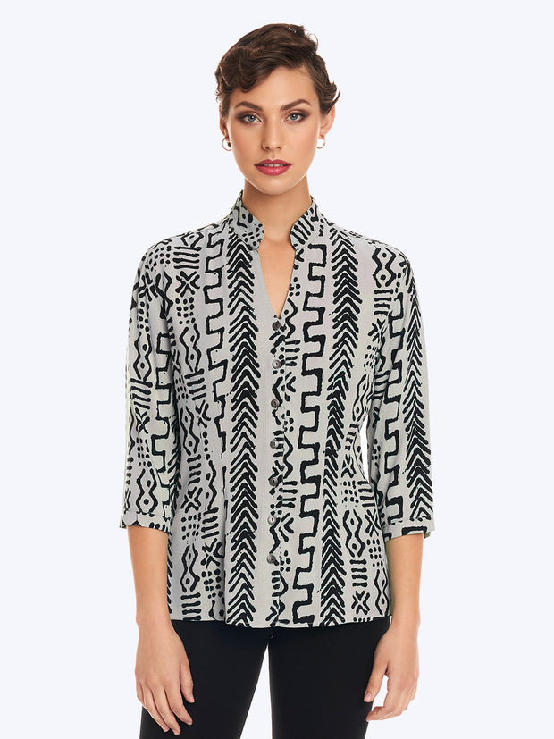 TENCEL™ "Mud" Print Dynasty Blouse-Slate