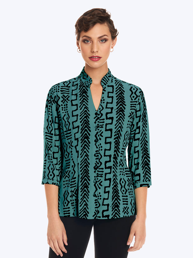 TENCEL™ "Mud" Print Dynasty Blouse-Vera Cruz