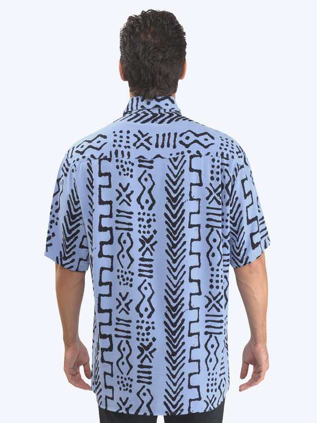 Tianello TENCEL™ Men's Mud Print  S.S. Camp Shirt-Periwinkle