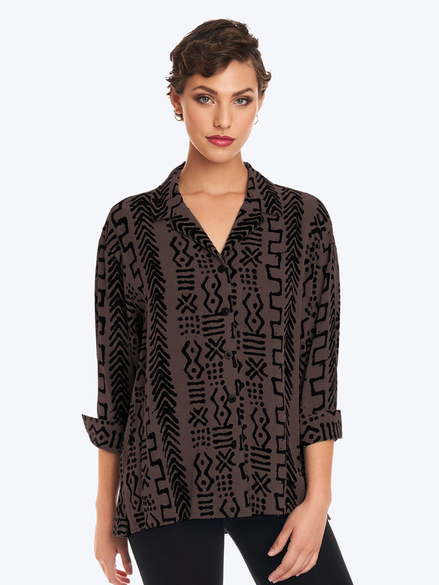 Tianello TENCEL™ Mud Print  "Aida"  Blouse-Expresso