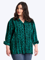Tianello Plus Mud Print Tencel Aida Blouse-Acapulco