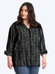 Tianello Plus Mud Print Tencel Aida Blouse-Coal