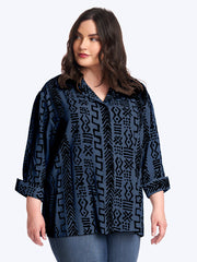 Tianello Plus Mud Print Tencel Aida Blouse-Cobalt