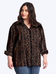 Tianello Plus Mud Print Tencel Aida Blouse-Expresso