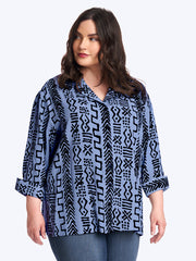 Tianello Plus Mud Print Tencel Aida Blouse-Periwinkle