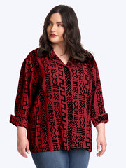 Tianello Plus Mud Print Tencel Aida Blouse-Pomegranate