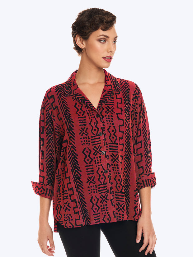 Tianello TENCEL™ Mud Print  "Aida"  Blouse-Pomegrante