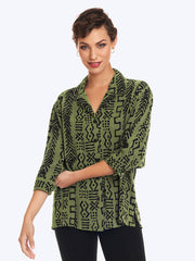 Tianello TENCEL™ Mud Print  "Aida"  Blouse-Spanish Olive