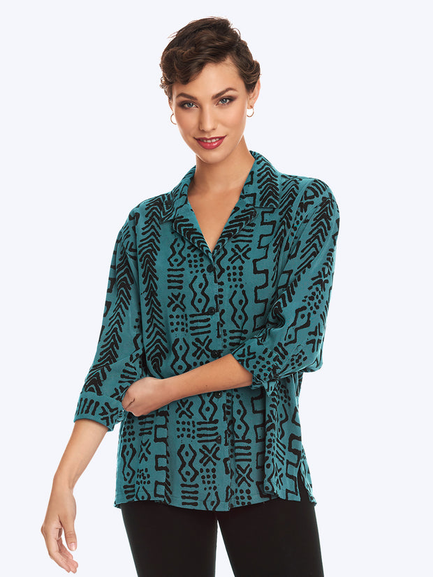 Tianello TENCEL™ Mud Print  "Aida"  Blouse-Vera Cruz
