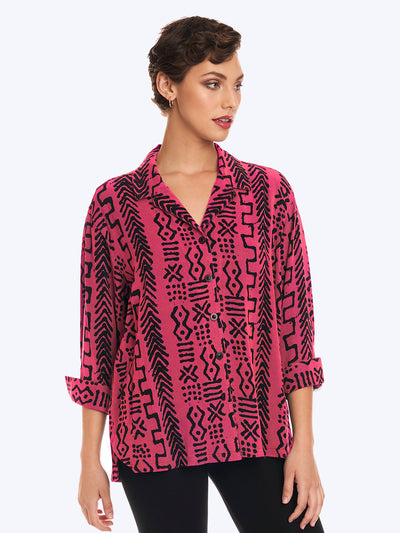 Tianello TENCEL™ Mud Print  "Aida"  Blouse-Velvet Pink