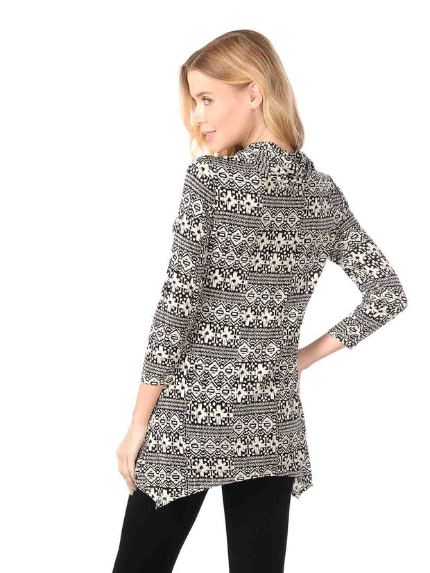 Tianello "Java" Print Knit Jersey "Siri" Cowl Tunic-Wash