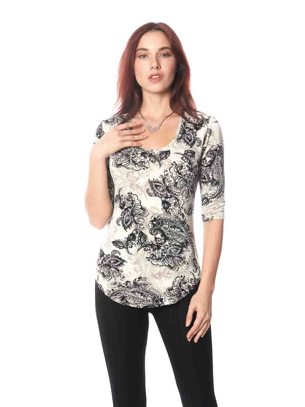 Tianello "Gizelle" Printed Cotton Knit Burnout "Koi Tee"