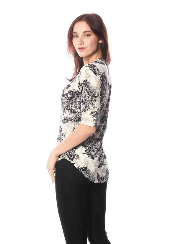 Tianello "Gizelle" Printed Cotton Knit Burnout "Koi Tee"