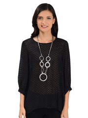 Tianello "Pebbles" Washable Silk Jacquard Leni Blouse-Black