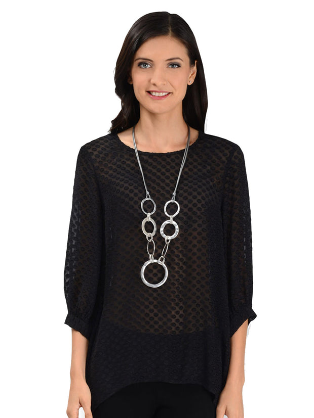 Tianello "Pebbles" Washable Silk Jacquard Leni Blouse-Black