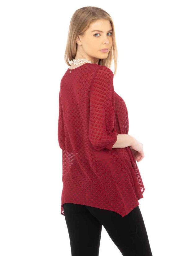 Washable Silk Jacquard "Leni" Tunic-Pomegranate
