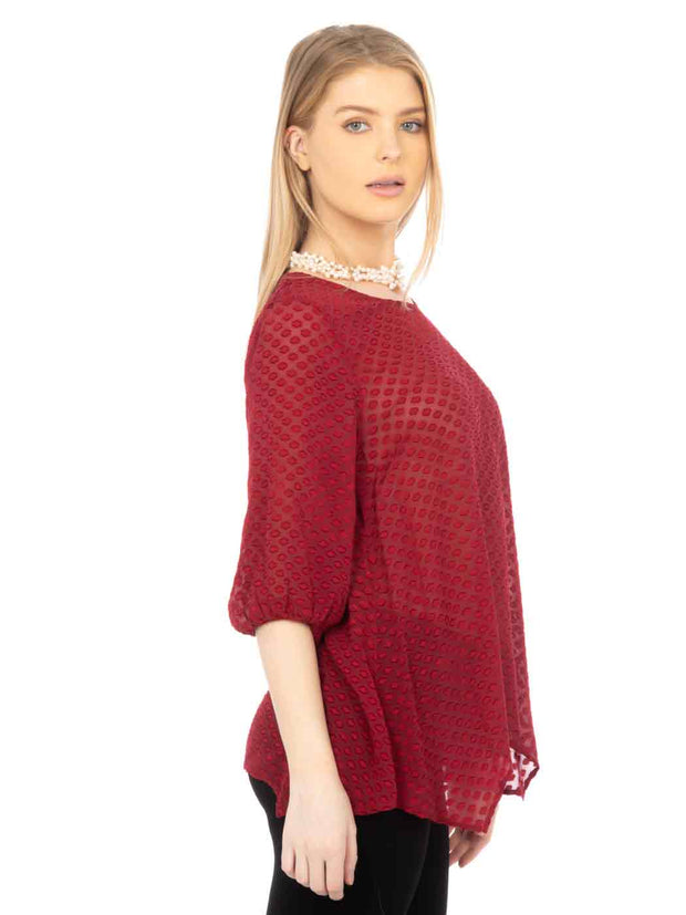 Washable Silk Jacquard "Leni" Tunic-Pomegranate
