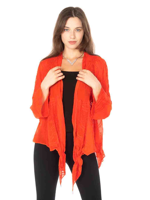 Tianello Embroidered "SERA"  Washable Silk "Yuriko" Kimono-Vivid Red