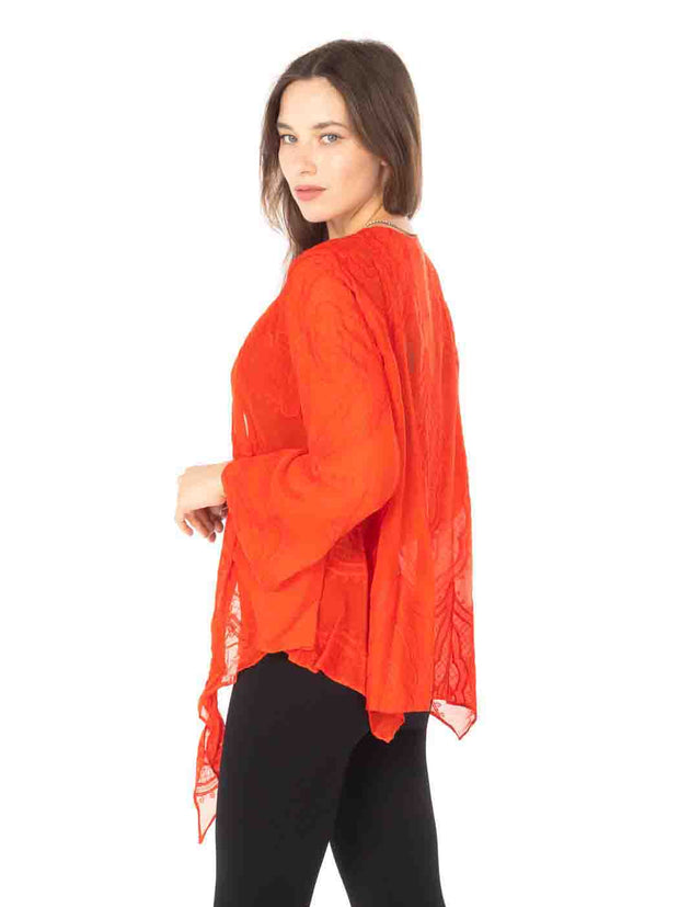 Tianello Embroidered "SERA"  Washable Silk "Yuriko" Kimono-Vivid Red