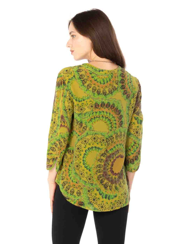 Tianello "Aquarius" Print Washable Silk "Bobbie" Blouse-Aquarius