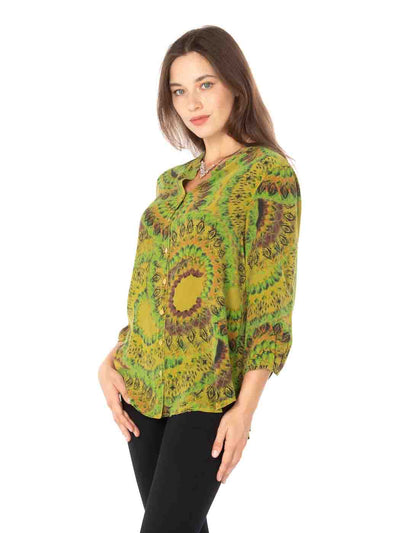 Tianello "Aquarius" Print Washable Silk "Bobbie" Blouse-Citrus