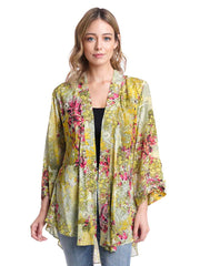 Tianello "Bali Gold" Print Washable Silk "Jolin" Kimono-Wash