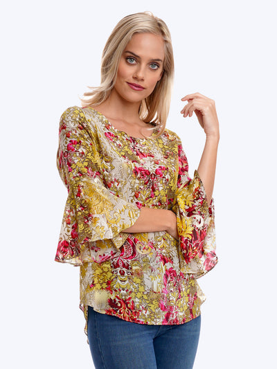 Tianello Bali Gold Washable Silk Trey Blouse-Wash