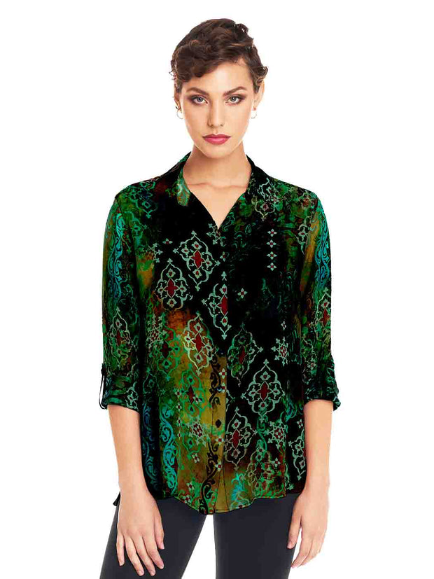 Tianello "Bijou" Print  Washable Silk "Loving" Blouse-Acapulco