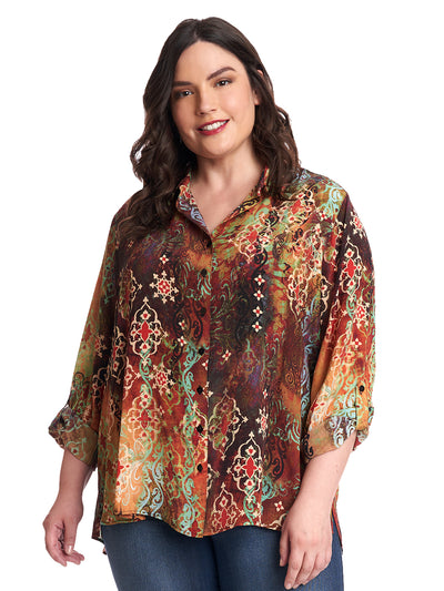 Tianello Plus Sized "Bijou" Washable Silk "Loving" Blouse-Wash