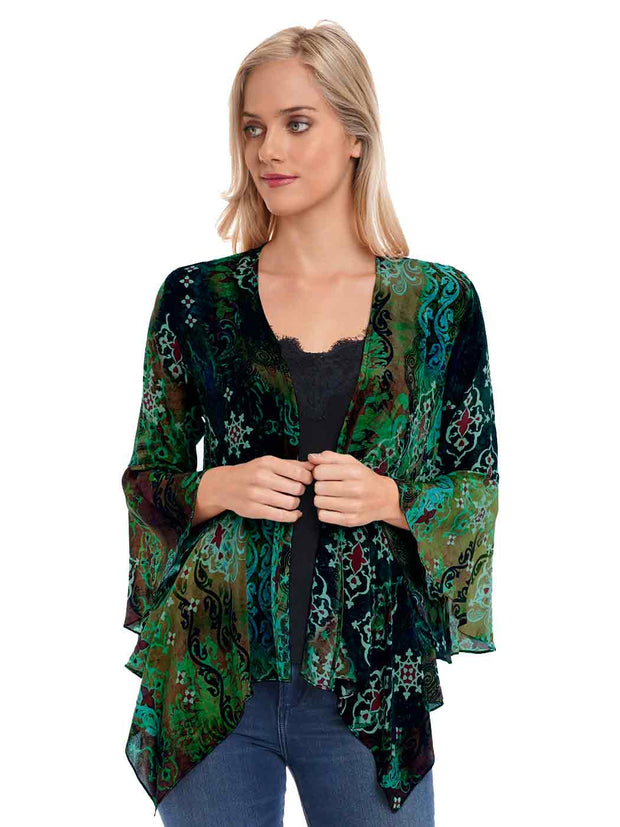 Tianello "Bijou" Print  Washable Silk "Kai" Kimono-Acapulco