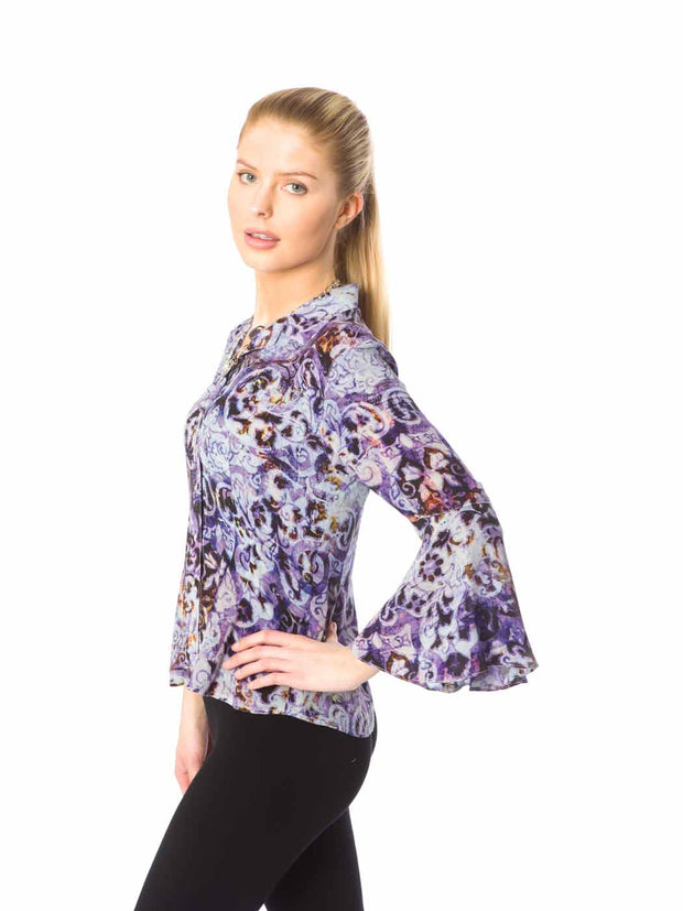 Tianello Washable Silk Print "Devesa" Blouse-LYCHEE