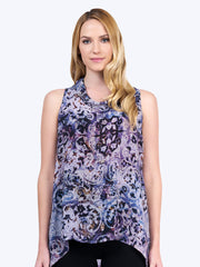Tianello print "Bhakti" WASHABLE SILK "Briata" Cowl Tunic-Lychee