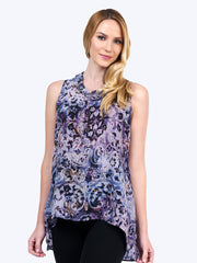 Tianello print "Bhakti" WASHABLE SILK "Briata" Cowl Tunic-Lychee