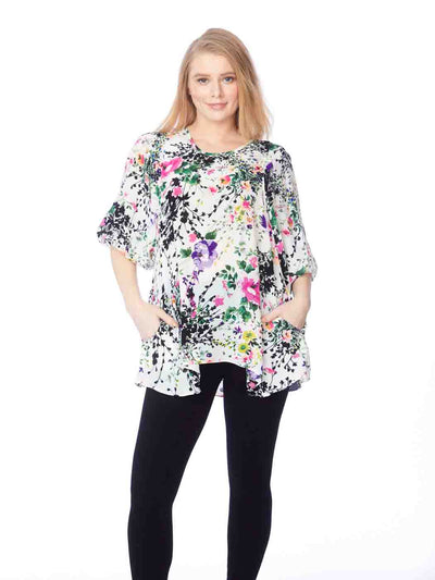 Tianello "Bliss Shadow" Print Washable Silk "Shannon" Blouse-Wash