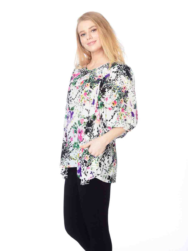 Tianello "Bliss Shadow" Print Washable Silk "Shannon" Blouse-Wash