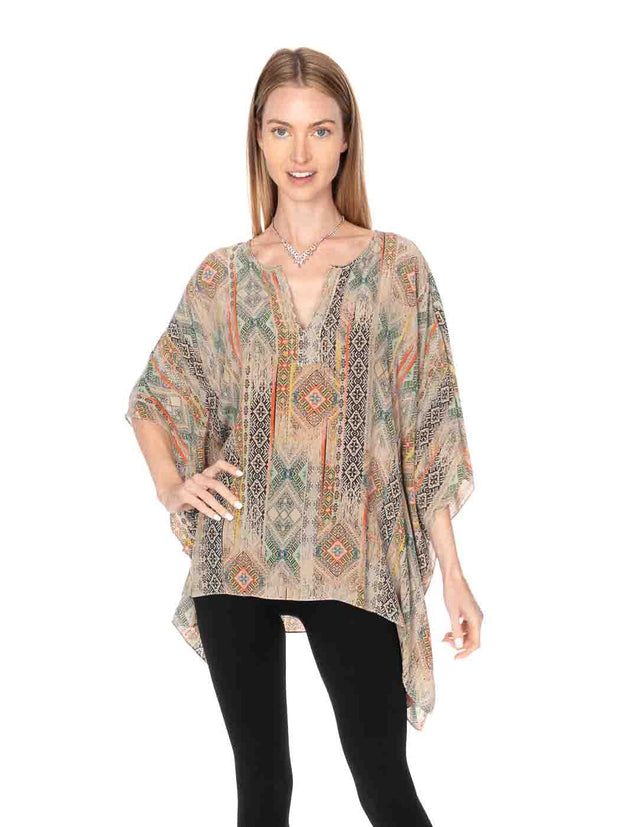 Tianello "Bizantine" Print Washable Silk "Ceravé Kaftan"-Slate