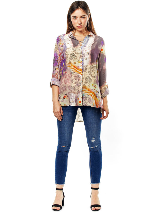 Tianello "Cecilia" Print Washable Silk "Loving" Blouse-Wash