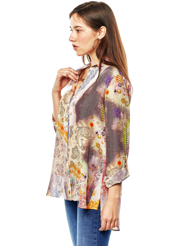 Tianello "Cecilia" Print Washable Silk "Loving" Blouse-Wash