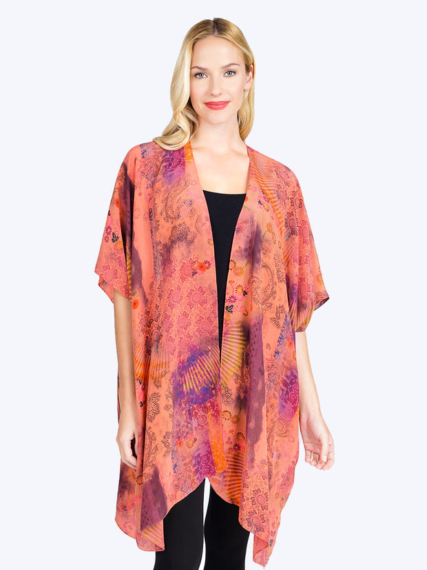 Tianello Cecilia Washable Silk Zen Robe-Coral