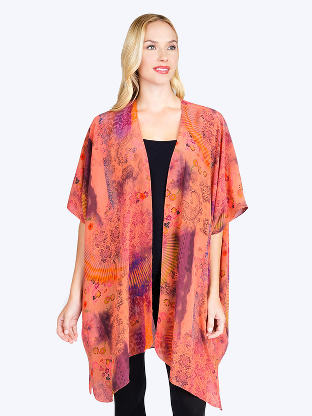 Tianello Cecilia Washable Silk Zen Robe-Coral