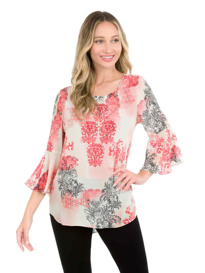 Tianello "Crown" Print Washable Silk "Trey" Blouse-Wash