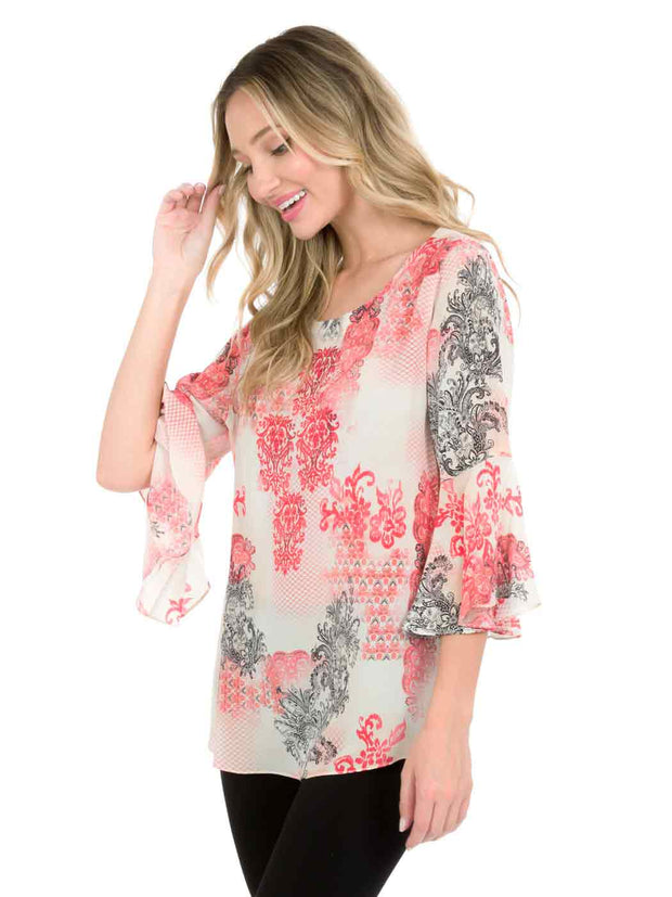 Tianello "Crown" Print Washable Silk "Trey" Blouse-Wash